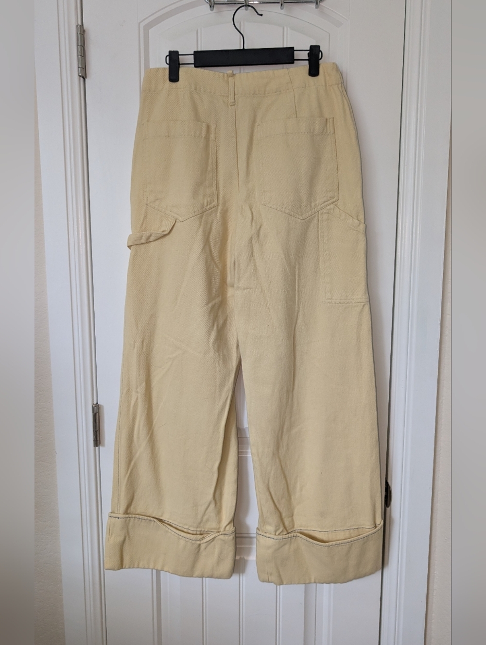 Cuffed Wide‎ Leg Butter Yellow Cotton Carpenter Pants Size S - Picture 3 of 5
